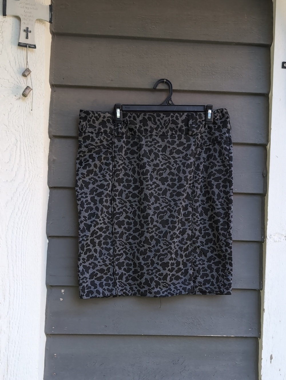 Women's Charcoal Grey Leopard Print Pencil Skirt Size 14